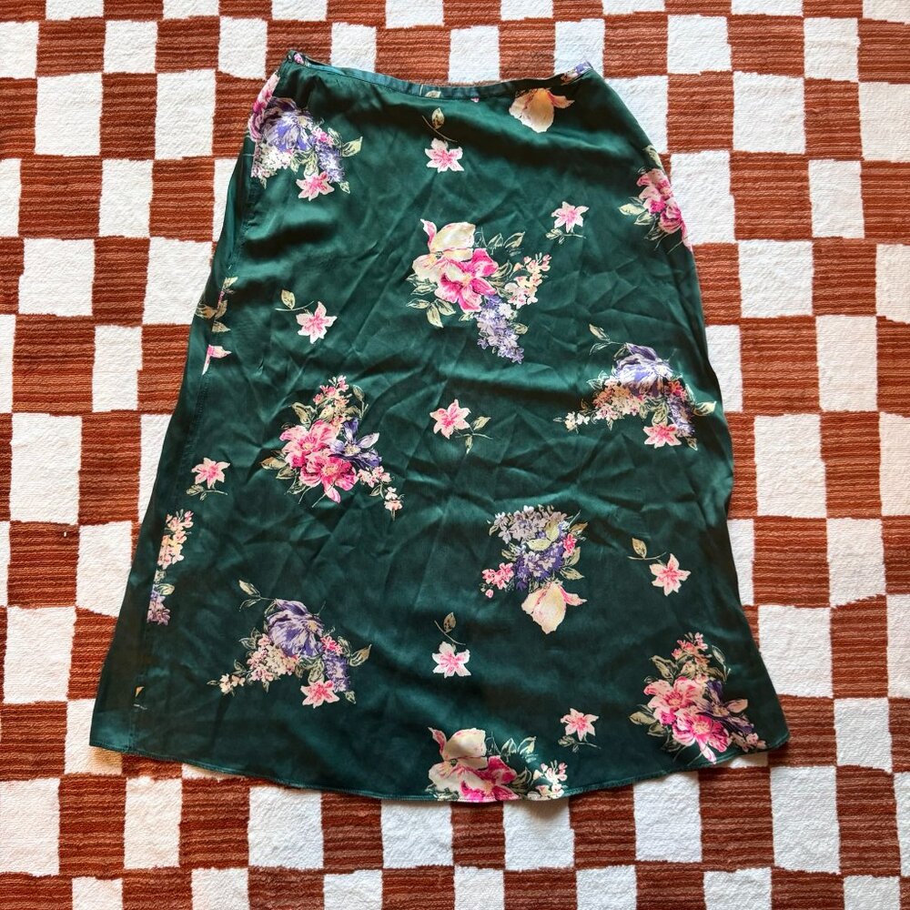 Green & FLoral Midi Skirt